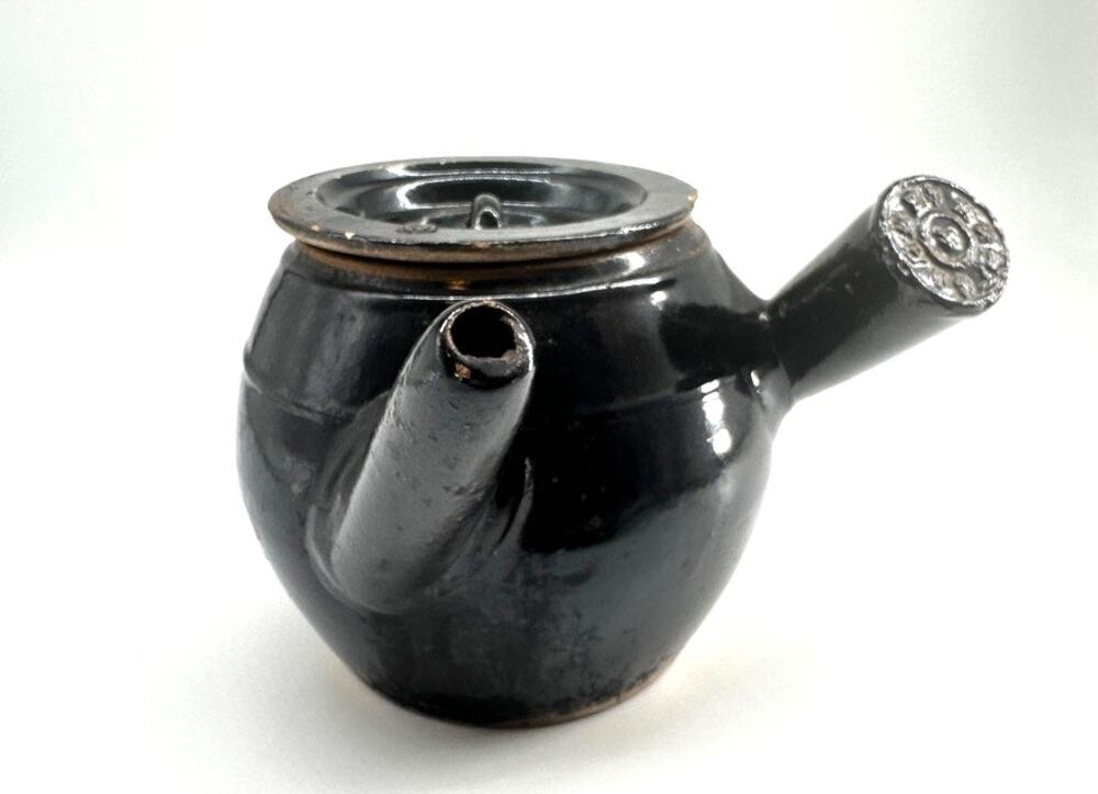 Vintage Chinese Yixing Dark Brown Glazed Clay Teapot w Lid Rustic Tea Pot Jar